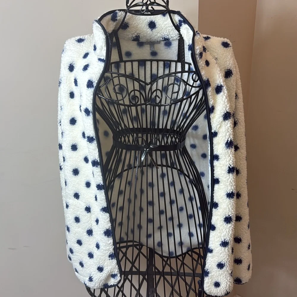 T by Talbots White with Blue Polka Dots Cozy Zippered Jacket - Picture 6 of 10